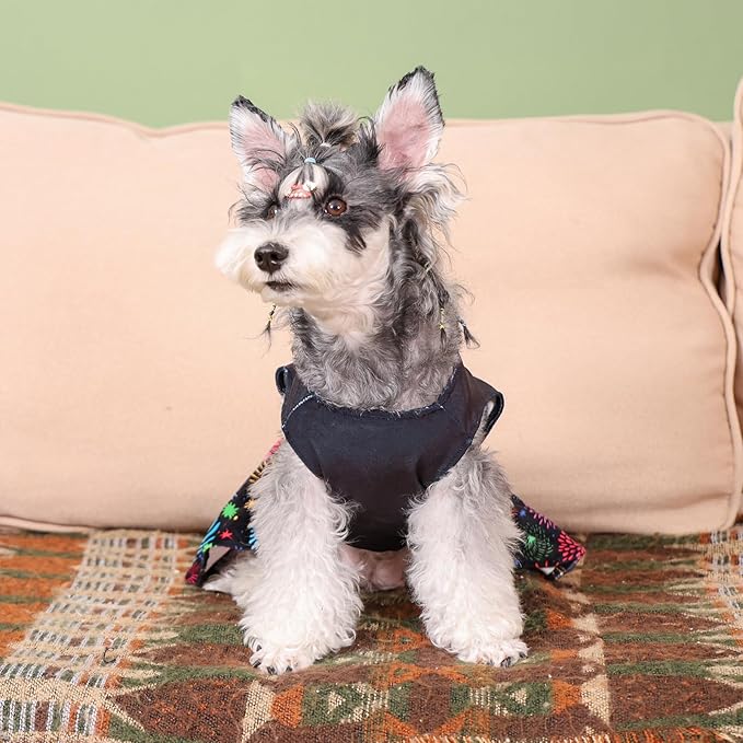 CuteBone Happy New Year Dog Dresses Velvet Holiday Small Dogs Clothes Onesie Pet Apparel Girl Puppy Skirt with Bow Hair Rope CVA56XS-D