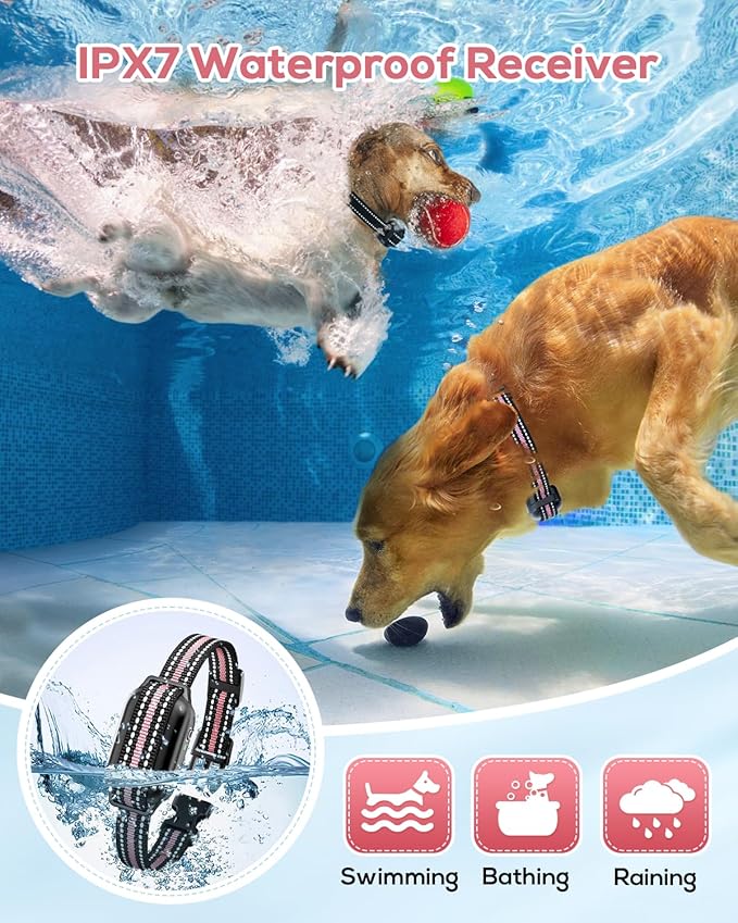 Dog Shock Collar for 2 Dogs (5-120lbs) 3300FT Dog Training Collar with Remote, Rechargeable E-Collar Waterproof Collars with 3 Training Modes for Large Medium Small Dog-Pink