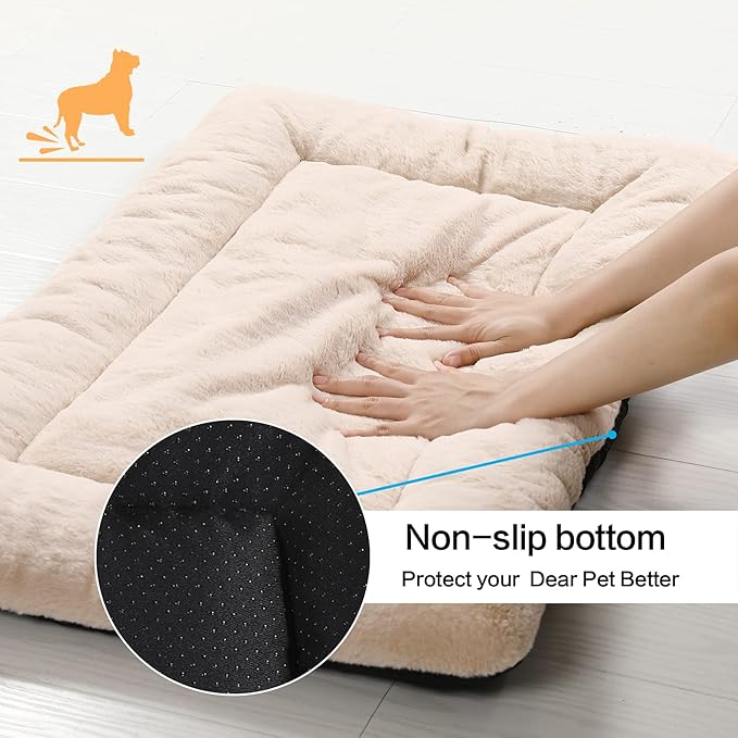 Ultra Soft Dog Bed for Medium/Large Dogs, Fit Metal Crates - Washable & Anti-Slip Kennel Pad, Cozy Sleeping Mat - Cream, 36"