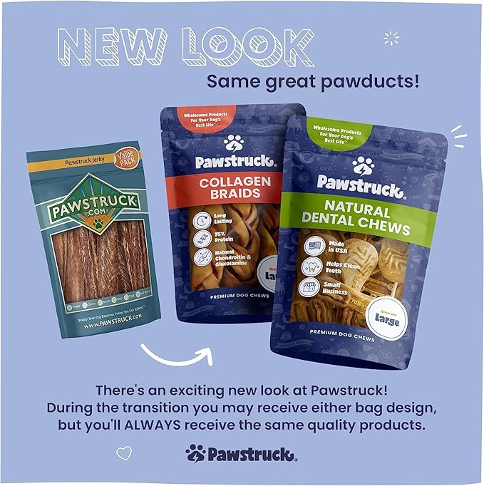 Pawstruck Natural Large Collagen Stick Springs for Dogs - Vet-Approved Long Lasting Alternative to Traditional Rawhide & Bully Sticks with Glucosamine & Chondroitin - 4 Pack - Packaging May Vary