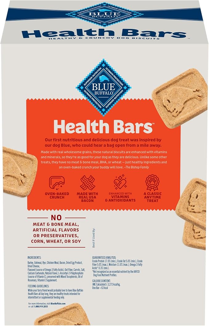 Blue Buffalo Health Bars Crunchy Dog Biscuits, Oven-Baked With Natural Ingredients, Bacon, Egg & Cheese, 3.5 -lbs. Box