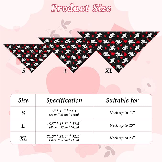 Vehomy 3-Pack Valentine's Day Dog Bandana Reversible Dog Bandanas Love Heart Dog Scarfs Cat Triangular Bibs Pet Valentine Love Bandanas Scarves for Small Medium Large Dogs XL
