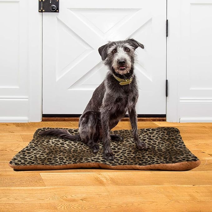 Vintage Leopard Print Dog & Cat Bed, Comfortable Pet Bed, Ultra Soft Calming for Small to Large Dogs, 36" x 24