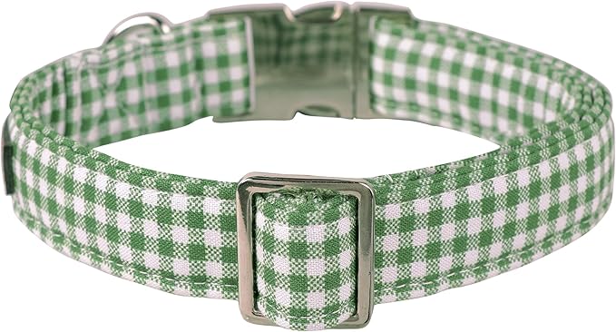 Lionet Paws Dog Collar, Comfortable Adjustable Cute Collar with Metal Buckle for Male Female Dogs, Green&White Grid Pattern, Small, Neck 10-16 inches