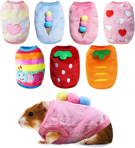 7 Pcs Cute Guinea Pig Clothes Costume Soft T-Shirt Clothes for Rabbits Hamster Clothes Kitten Ferret Chihuahua Puppy Mini Dog and Small Animals