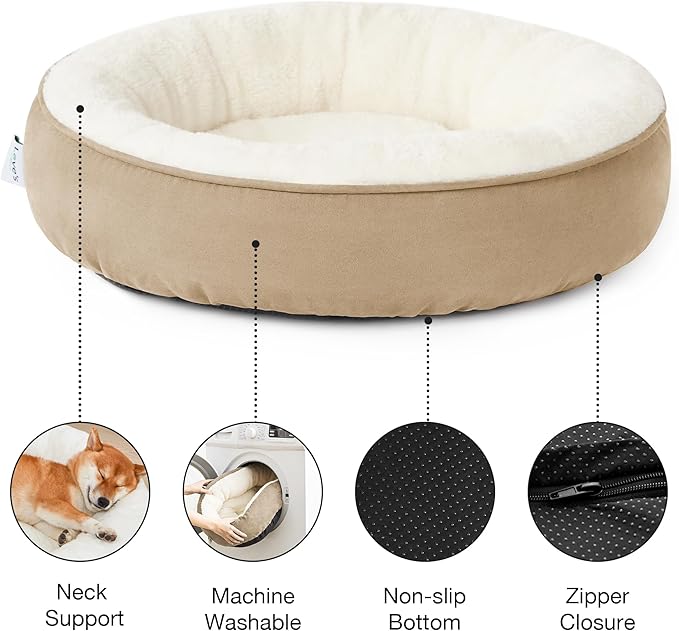 Love's cabin Round Donut Cat and Dog Cushion Bed, 30in Pet Bed for Medium or Large Dogs, Anti-Slip & Water-Resistant Bottom, Soft Durable Fabric Pet beds, Washable Calming Cat & Dog Bed Camel