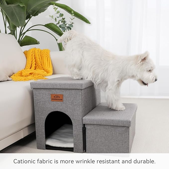 Dog Stairs with Condo 15" H, 2-Step Wider Dog Steps for Small/Medium/Large Old Dogs Cats, Folding Sturdy Storage Pet Stairs Climbing Bed Couch, Dog Ramp for Car Hold Up to 150 lbs, Smok Grey