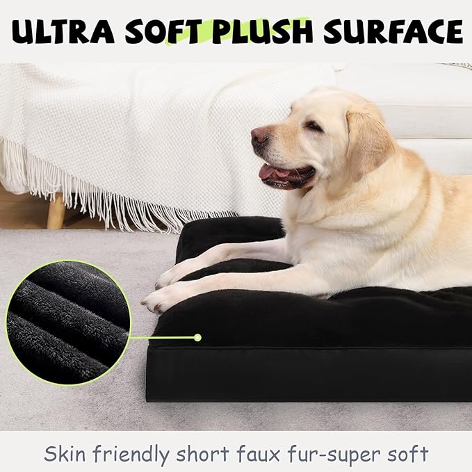 Dog Crate Bed Waterproof Deluxe Plush Dog Beds with Removable Washable Cover Anti-Slip Bottom Pet Sleeping Mattress for Large, Medium, Jumbo, Small Dogs, 35 x 22 inch, Black