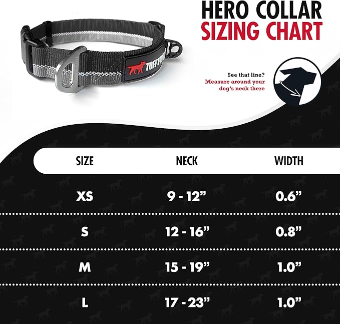 Tuff Pupper Heavy Duty Dog Collar | Reflective with Aluminum D-Ring Leash Clip | Separate Dog ID Tag Attachment | Easy Sizing for All Breeds