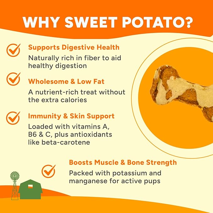 Gaines Family Farmstead Sweet Potato & Peanut Butter Dog Bones – 40 oz, Grain-Free, All-Natural Dog Treats for Digestion, Skin, Energy & Immunity – Limited Ingredient, Made in USA