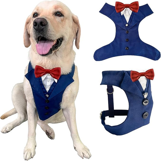 Dog Tuxedo for Wedding Outfit, Dog Suit and Tie Costumes for Birthday, Halloween, Cosplay, Christmas Party, Pet Formal Wear with Bowtie, Tux for Medium Large Dogs, Bulldog, Labrador, Husky