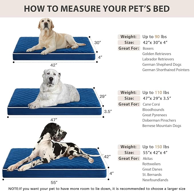 WNPETHOME Extra Large Waterproof Dog Bed with Removable Washable Cover & Anti-Slip Bottom, Multi-Needle Quilting Giant Dog Crate Bed
