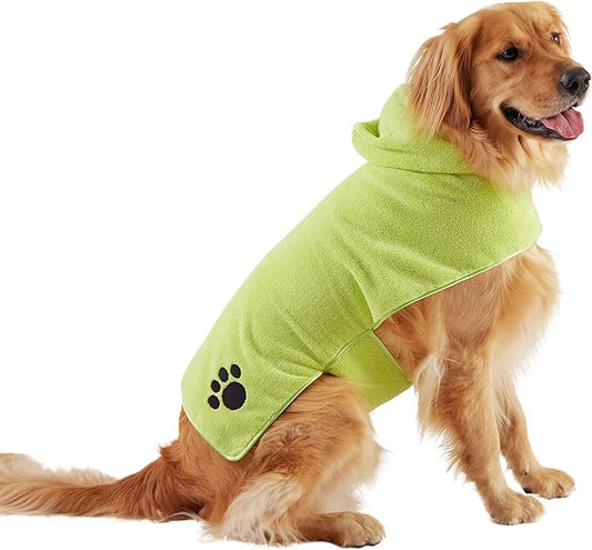 Bone Dry Pet Robe Collection, Embroidered Absorbent Microfiber Bath Robe with Adjustable Closure, for Dogs & Cats, Large, Lettuce Green