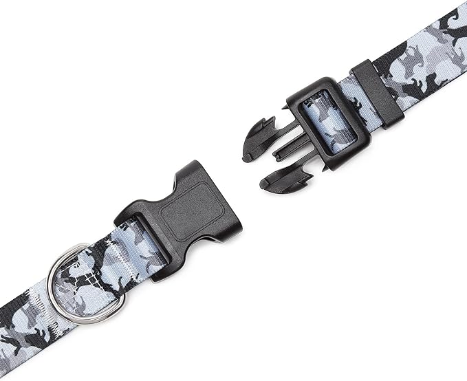 Adjustable Dog Collar with Patterns, Ultra Comfy Soft Nylon Breathable Pet Collar for Small Medium Large Dogs (L, Dog Camouflage Grey)