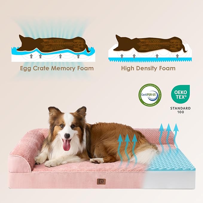 EHEYCIGA Memory Foam Dog Bed Medium Sized Dogs, Waterproof Dog Bed Orthopedic with Washable Removable Cover, Non-Slip Pet Bed Couch for Crate, 30x20x6 Inches, Pink