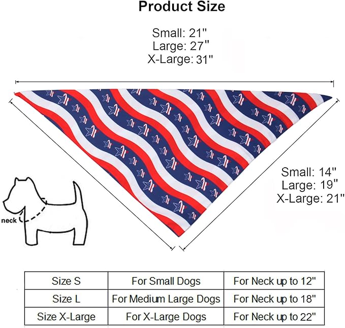 PTDECOR American US Flag Dog Bandana 4th of July Dog Bandanas Reversible Triangle Bibs Scarf for Medium and Large Dogs (Style 2, Large)