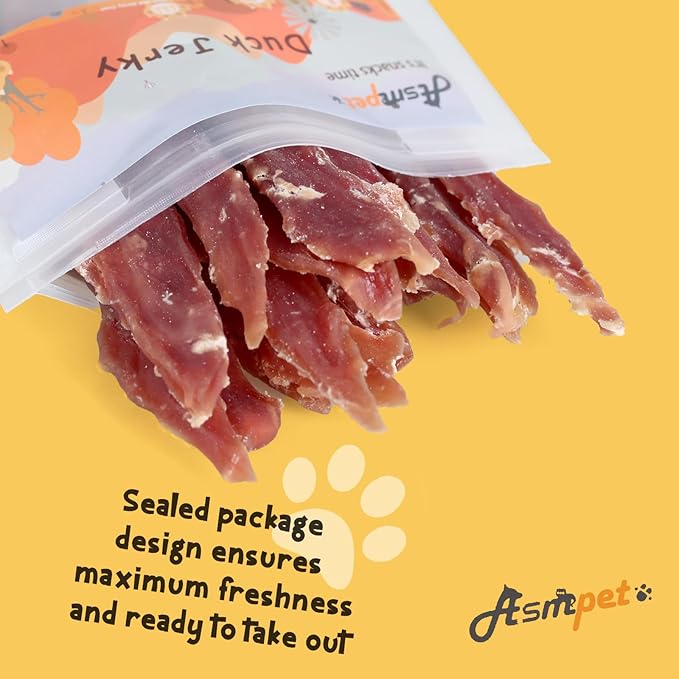 ASMPET Duck Jerky Dog Treats, Human Grade Natural Duck Jerky Tenders Rawhide-Free Grain-Free Gluten-Free Healthy High Protein Low Fat Soft Training Treats for Small Medium Breeds(10.6 oz, 5-Inch)