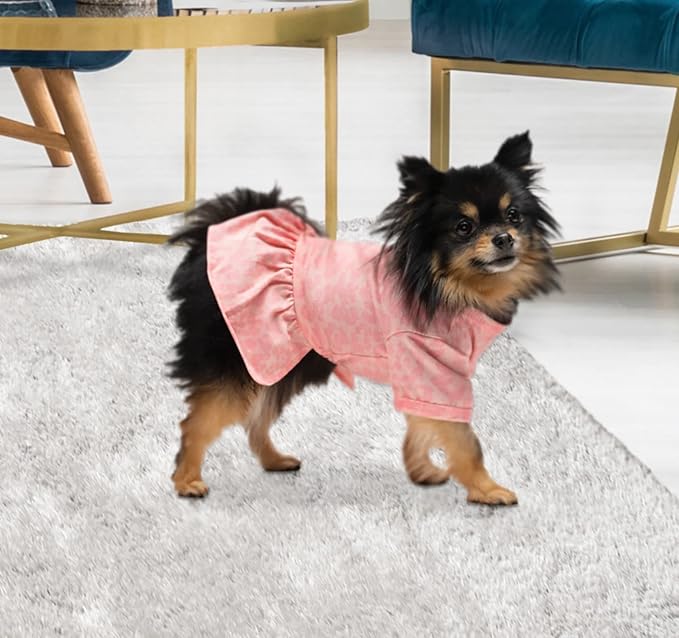 Juicy Couture Pink Leopard Tulle Dog Dress ā Pullover Design Puppy Shirt with Elasticated Waistline and Flared Skirt, Doggie Clothes for Convenient Bathroom Breaks