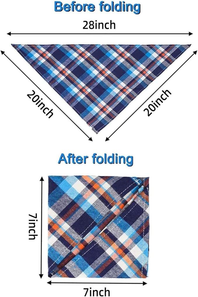 8 Pack Triangle Dog Bandanas, Reversible Plaid Painting Bibs Scarf, Washable and Adjustable Kerchief Set for Small to Large Dogs Cats Pets(Size L)