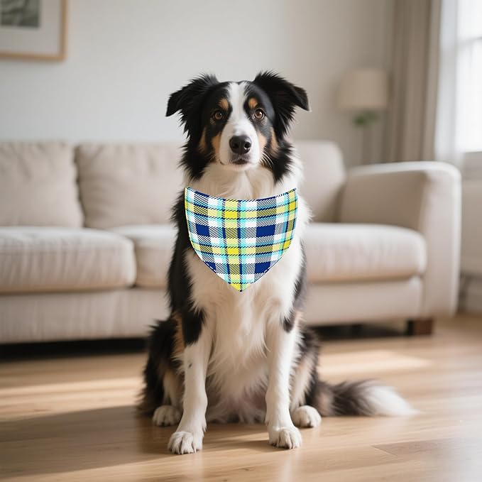 7 PCS Plaid Dog Bandanas for Large Dogs Breed Extra Large Polyester Dog Bandana Print One Side XL Scarves Party Grooming L
