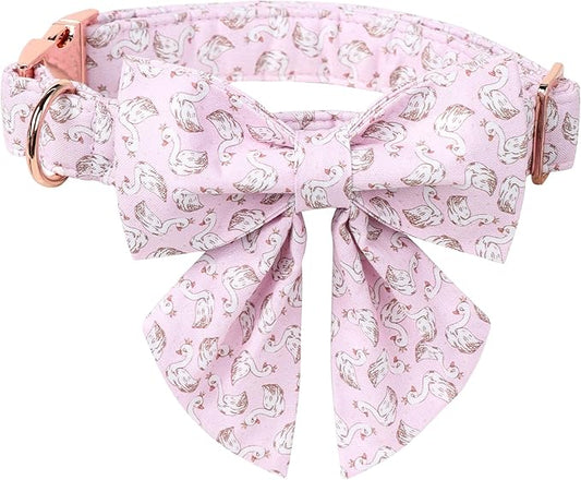 Lionet Paws Design Dogs Collar Cute Pink Sailor Bow Dog Collars for Girl Female Small Medium Dogs with Swan S