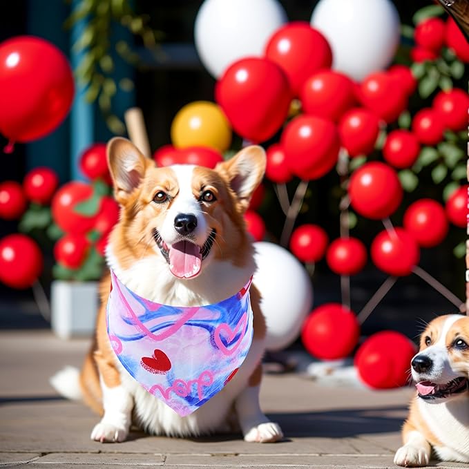 Valentine's Day Dog Bandanas for Small Medium Dogs Breed 25 Inch Heart Lip Rose Dog Bandanas Adjustable Dogs Scarves Grooming M 7 Pcs