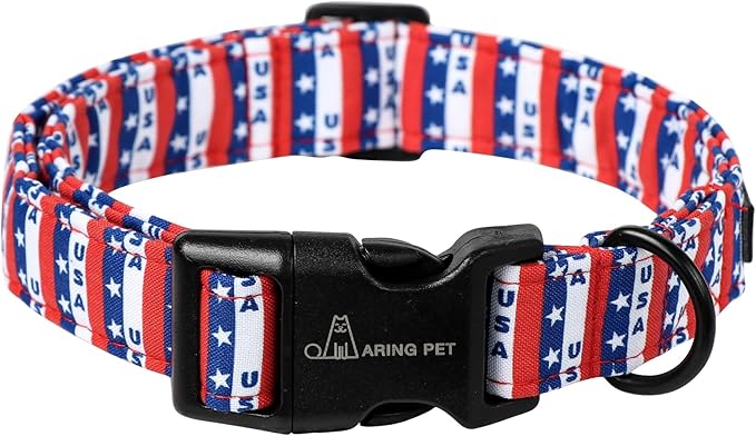 ARING PET 4th of July Dog Collar-Cotton Patriotic Dog Collars, Adjustable USA Flag Puppy Collars with Quick Release Buckle