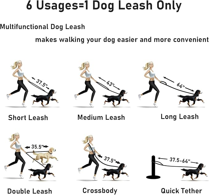 ZALER Dog Collar and Leash Set, Waterproof Adjustable Odor Proof Pet Collars Leashes Easy to Clean, 6FT Dog Leash with 2 Hooks for Large, Medium Small Dogs (M, Black)