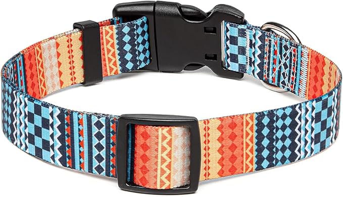 Adjustable Dog Collar with Patterns, Ultra Comfy Soft Nylon Breathable Pet Collar for Small Medium Large Dogs (S, Bohemian Orange)