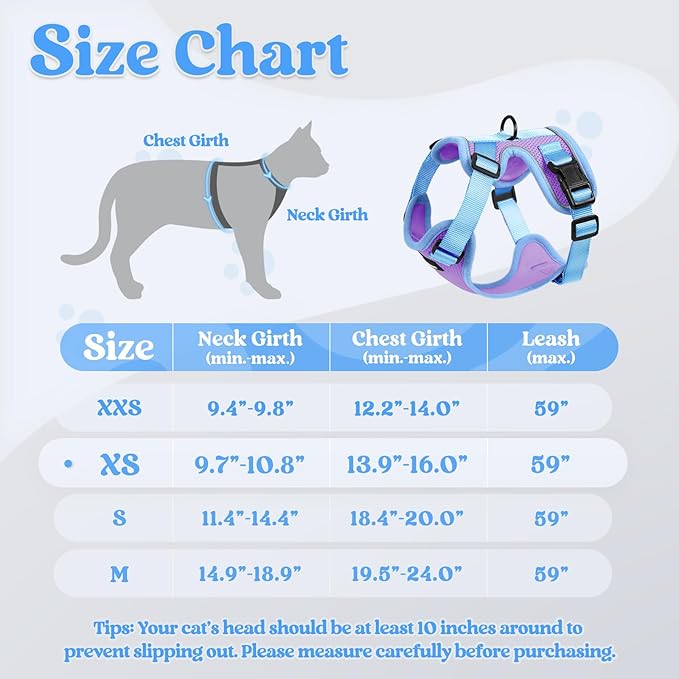 rabbitgoo Cat Harness and Leash Set, Escape Proof Soft Adjustable Vest Harnesses for Outdoor Walking, Easy Control Breathable Kitten Jacket with Reflective Strips, Purple & Blue, XS