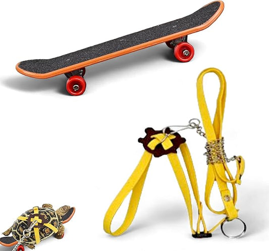 Adjustable Tortoise Leash and Funny Skateboard Set, Training Harness and Mini Skateboard for Turtle Dragon Bearded Lizard Small Pets, Pet Tortoise Toys, Accessories for Tortoises (Small)