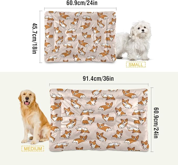 Cartoon Corgis Pattern Pet Bed for Small/Medium Dogs Cat | Pet Mat for Dog Cat Crates | Durable Polyester and Non-Slip Bottom Pet Bed, 24x36in