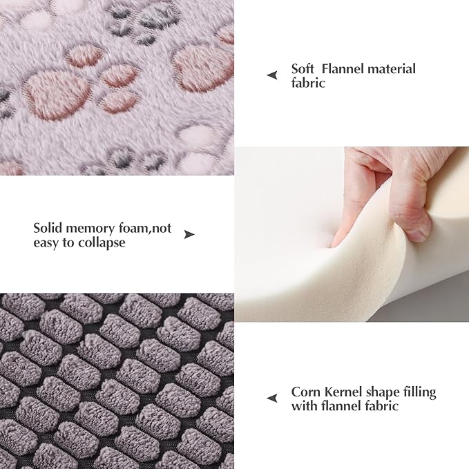BVAGSS Dog Bed Mat,Reversible Dog Crate Pad, Memory Foam Dog Beds, Soft Warm Pet Cushion for Small Medium Dogs, Washable Pet Sleeping Mattress Kennel Bed Pad XH079 (42''x28''x1.6'',Grey Paw)