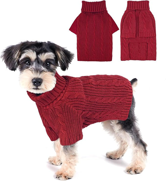 Turtleneck Dog Sweaters Dog Clothes for Small Dogs Dog Knitted Warm Sweater Puppy Cold Weather Clothes Small Dog Pullover Sweater Fall Winter Doggie Outfits Cat Apparel (Red, Large)