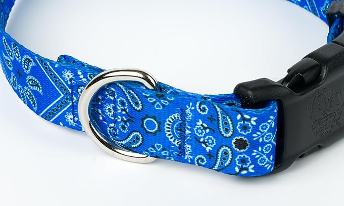 Country Brook Petz - Deluxe Blue Bandana Dog Collar - Made in The U.S.A. - Country and Western Collection Featuring Rugged Designs (1/2 Inch, Extra Small)