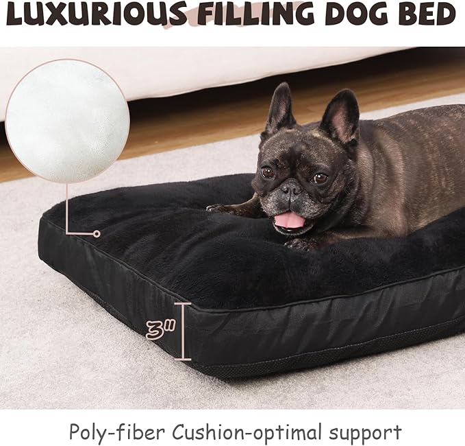 Dog Crate Bed Waterproof Deluxe Plush Dog Beds with Removable Washable Cover Anti-Slip Bottom Pet Sleeping Mattress for Large, Medium, Jumbo, Small Dogs, 23 x 17 inch, Black
