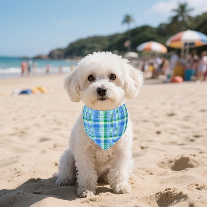 30 Pcs Plaid Dog Bandanas for Small Dogs Polyester Dog Bandana Bulk Reversible Print One Side Plaid Puppy Scarves Party Grooming S