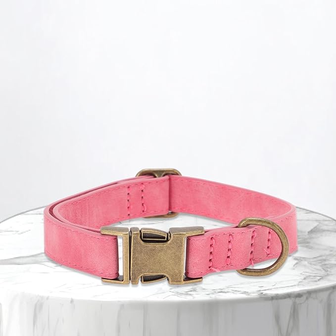 Dog Collar, Soft PU Durable Heavy Duty with Quick Release Metal Buckle, Puppy, Adjustable for Dogs Large Pink