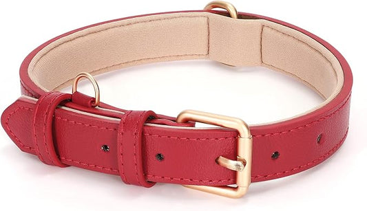 WHIPPY Leather Dog Collar for Small Medium Large Dog Adjustable Soft Breathable Leather Padded Puppy Collar with Alloy Buckle Heavy Duty Waterproof Classic Dog Pet Collar,red,L
