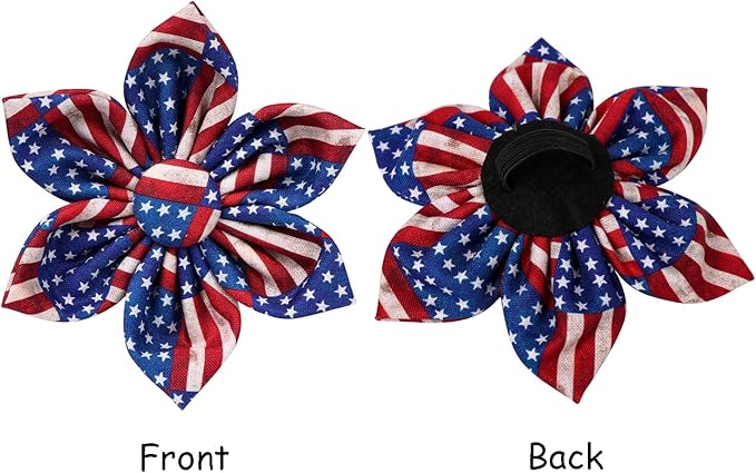 Lionet Paws Patriotic Female Dog Collar with Flower, 4th of July, Soft and Comfortable Adjustable American Flag Collar for Puppies and Cats, XS, Neck 8-12 inches