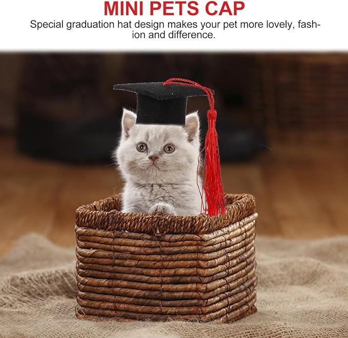 KESYOO 4pcs Red Small Dog Graduation Cap with Tassel Pet Graduation Accessories