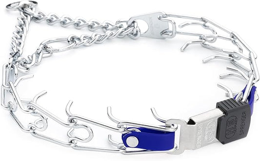 Herm Sprenger Chrome Plated Steel Dog Collar with Quick Release ClicLock Buckle and Biothane Insert Training Collar for Dogs Made in Germany (Blueberry Royal, 22in x 3.0mm(Neck Size up to 18-19in))