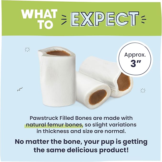 Pawstruck Small 3" Filled Dog Bones, Peanut Butter Flavor - Made in USA Long Lasting Stuffed Femur for Aggressive Chewers Dental Treat - Pack of 10 - Packaging May Vary