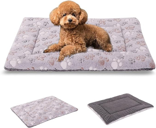 BVAGSS Reversible Dog Crate Pad & Memory Foam Dog Bed - Soft Warm Washable Pet Sleeping Mattress (24''x18''x1.6'', Grey Paw)