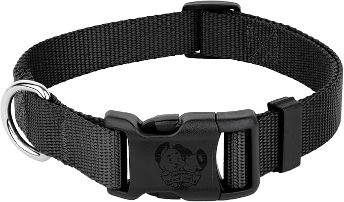 Country Brook Petz - American-Made Dog Collar for Large, Medium, and Small Dogs and Puppies - Deluxe Heavy Duty Nylon in 33 Dazzling Colors (Medium, 3/4 Inch Wide, Black)