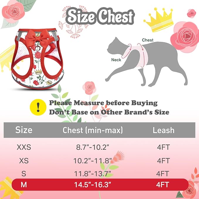 Cat Harness and Leash Escape Proof for Walking, Adjustable Soft Kitten Harness with Reflective Straps Step in Cat Vest Harness for Small Kitten and XS Dogs (Red, M-Chest(14.5"-16.3"))