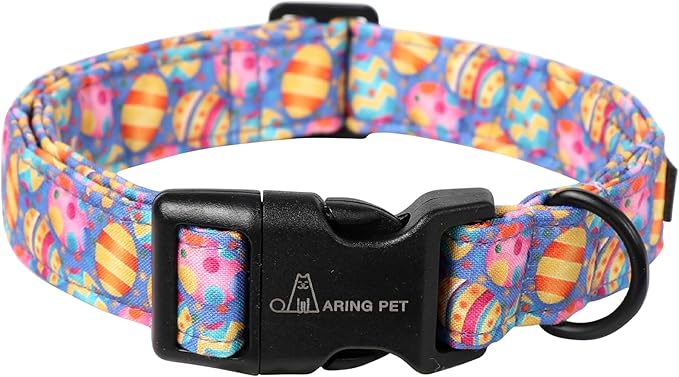 ARING PET Cute Dog Collar with Easter Eggs, Adjustable Cotton Purple Collar for Puppies with Quick Release Buckle