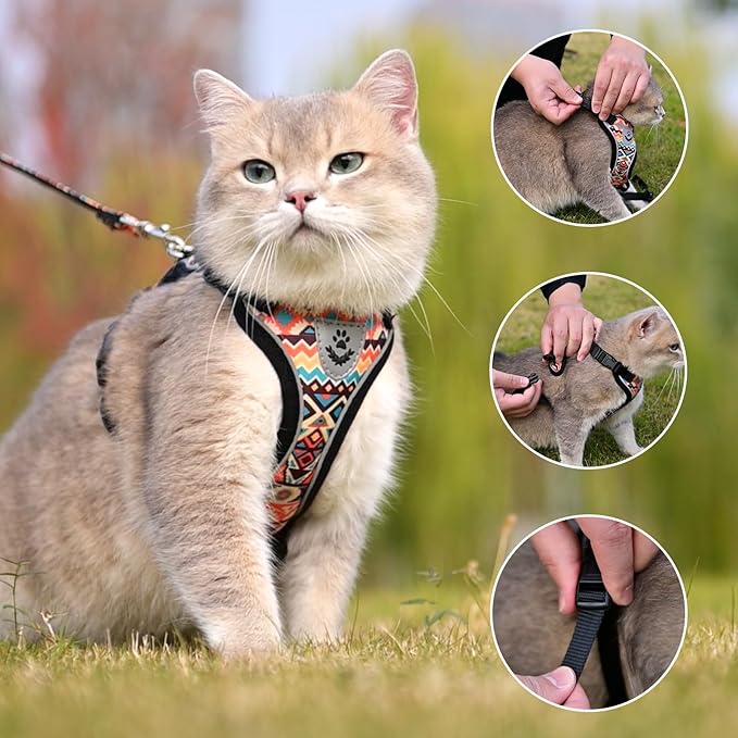KOOLTAIL Cat Harness and Leash Set, Escape Proof for Safe Walking & Travel, Reflective Comfortable Easy Control Adjustable Kitten Harness for Boys&Girls Small Medium Large Cats Tribe M