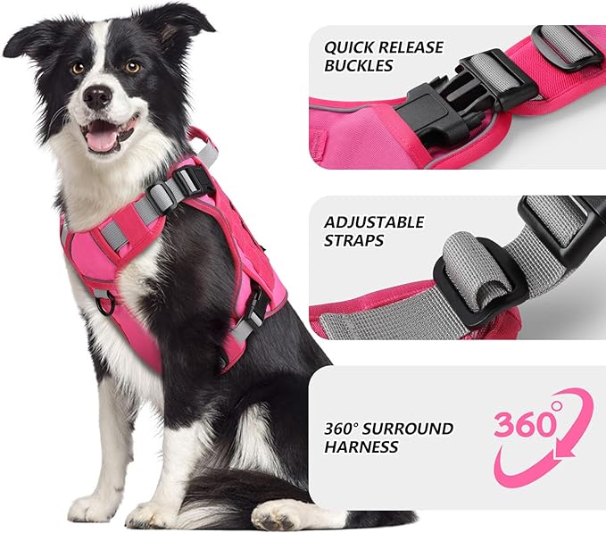 WINGOIN Pink Tactical Dog Harness for Medium Dogs, Heavy Duty No Pull Dog Harness with Handle, Adjustable Reflective Military K9 German Shepherd Dog Vest for Training, Walking, Hiking (M)