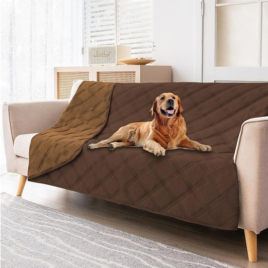 fuguitex Waterproof Dog Blanket Reversible for Small Dogs Resistant Leakproof Washable Couch Cushion Bed Protector Cover for Indoor Furniture Pet Friendly(52"*82",Brown+Chocolate